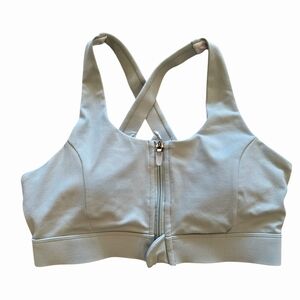 Women's Light Green Gray Sports Bra With Zip Up Front Size Small